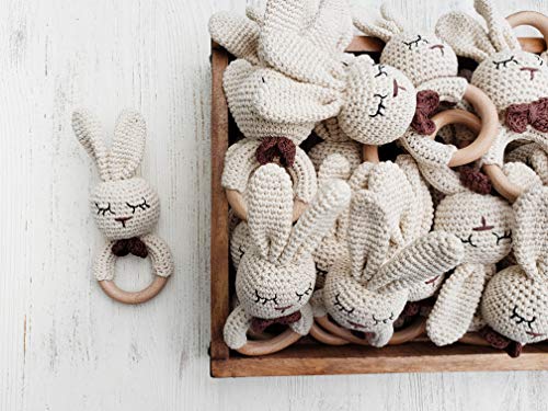 Natural Crochet Teether Toy Rattle For Baby Forest Friends Handmade Amigurumi Crochet Bunny Deer Fox On Natural Wooden Teething Ring Rattle Natural Baby Toys (Organic Bunny) #TOP5