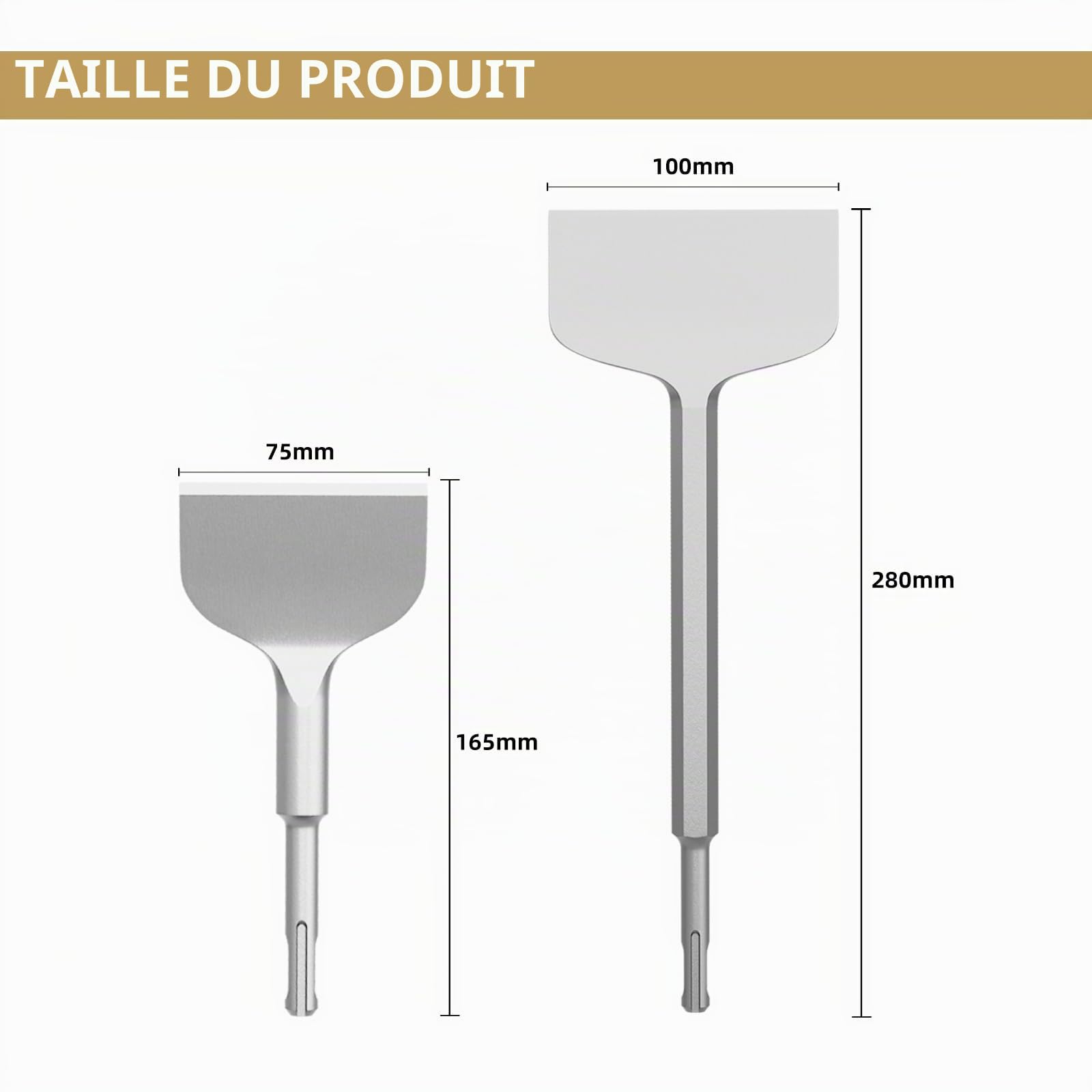 CSOOM SDS PLUS Lot de 2 burins à carrelage 75 x 165 mm et burins plats 100 x 280 mm pour carrelage, colle à carrelage, béton, pierre naturelle, maçonnerie, etc