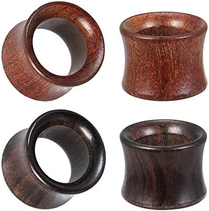 2 Pairs 0G-11/16 Double Flared Brown Organic Wood Wooden Ear Gauges Ear Tunnels Ear Plugs Expander Strecher
