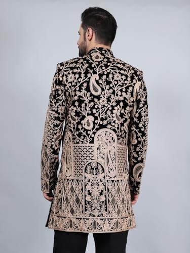 Image of WINTAGE Embroidered Velvet Black Bandhgala