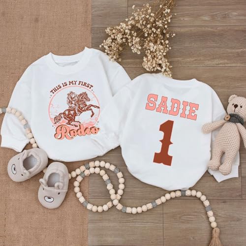 Personlized 1st Birthday Girl Outfit, Baby Girl Rodeo Outfit, First Rodeo Outfit Girl, Baby Girl Cowgirl Romper2