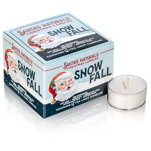 Santas-Naturals-Snow-Fall-Christmas-Tea-Light-Candles-for-Holidays-Gifts-Authentic-Winter-Scent-Soy-Beeswax-Blend-4-Hour-Burn-Each-12-Pack Santas Naturals Snow Fall Christmas Tea Light Candles for Holidays Gifts Authentic Winter Scent Soy Beeswax Blend 4 Hour Burn Each 12 Pack