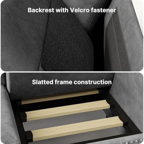 Blishom Mała Sofa 2-Osobowa z Kieszenią Boczną, Kompaktowa Kanapa Loveseat 152x76x84 cm, Nowoczesna Sofa Tapicerowana z Nitami i Zdejmowanymi Poduszkami, Meble do Salonu (Szary)