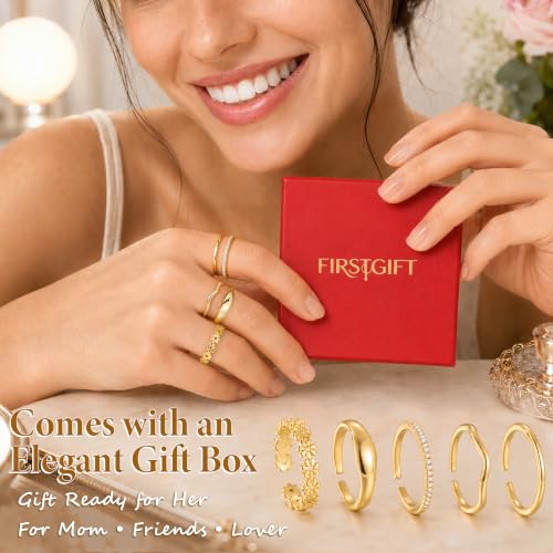 FIRSTGIFT 5Pcs Stackable Rings for Women Gold Silver Adjustable Thumb Rings - image 7
