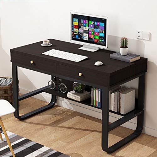 Modern Simple Style Computer Desk - Home Desktop Desk Simple Students Desk with Multi-Layer Storage Frame and Double Drawers, 120x50x76cm (Black)