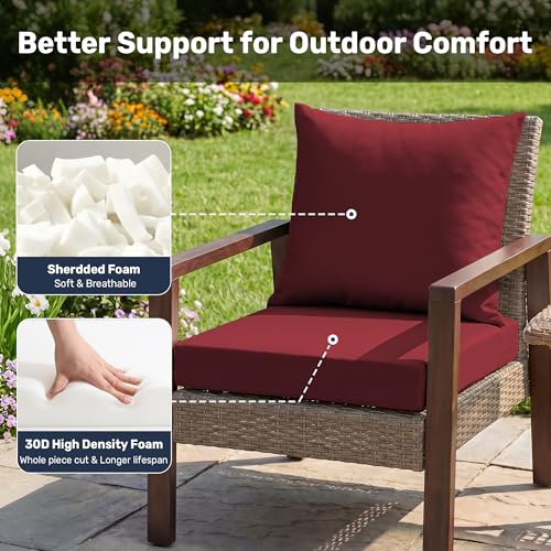 UNIKOME Outdoor Seat Cushions 22 X 22 Inch - Water-Resistant & Fade Resistant, Removable Cover Patio Furniture Cushions for Chair, Sofa, Couch, Wicker, Wine Red by UNIKOME - Used condition - Image 5