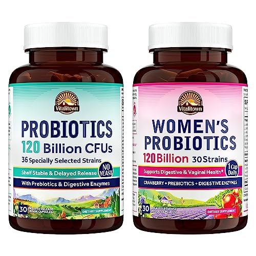 Vitalitown Probiotic Bundle (Pack Of 2), Probiotics 120 Billion Cfus (Item 1) & Women’s Probiotics (Item 2), Shelf Stable, Once Daily, 60 Capsules, 30 Day Supply Each #TOP9