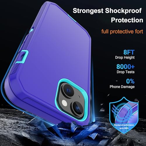 Annymall for iPhone 14 Plus Case with 2 Screen Protector, Heavy Duty Drop Protection Shockproof Rugged 3-Layer Military Tough Durable Protective Cover for Apple iPhone 14 Plus 6.7" (Purple/Orchid) by Annymall - Used condition - US$12.25