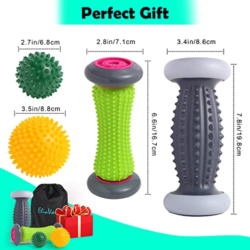 Eliavalth Foot Roller For Plantar Fasciitis And Neuropathy, Foot Massager For Plantar Fasciitis Relief, Neuropathy, Reflexology Tool - 2 Foot Massage Roller & 2 Foot Massage Ball (Gray,Large) #TOP5