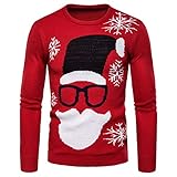 Yusealia Herren Weihnachtspullover Winter Rundhalsausschnitt Sweater mit Weihnachtlichen Motiven Strickpullover für Weihnachten Partnerlook Strickpullover Langarm Strickpullover Weihnachtspulli