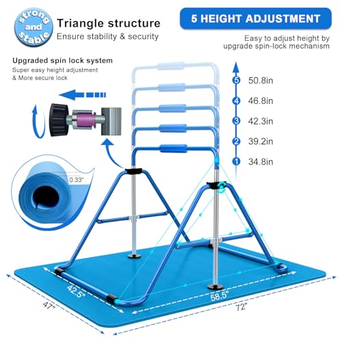 Tepemccu Expandable Gymnastics Bars, Adjustable Height Gymnastic Horizontal Bars, Children Folding Training Bar for Kids