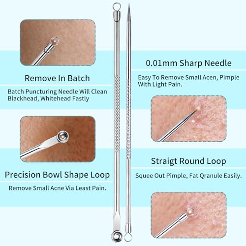 Fvbber Blackhead Remover Kit(7Pcs) - Professional Pore Cleaner & Skin Care Tools for Face and Nose - Stainless Steel Comedone Extractor Set with Case - Acne Blemish, Treatment, Whitehead Removal