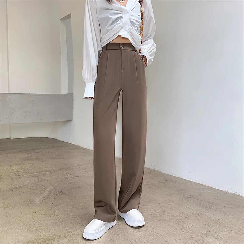 Hndudnff Pantaloni da donna a vita alta a gamba larga, eleganti, dritti, da lavoro, casual, pantaloni