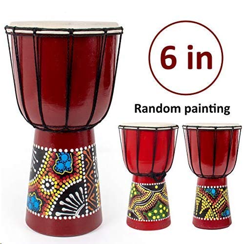 Kmise Djembe African Hand Drum Mahogany Standard Goat Skin Drumhead (6 inch)