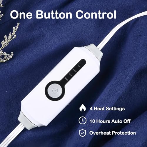 Electric Heated Blanket Full Size 72"x84", Soft Fleece with 10 Hours Auto-Off & 4 Heating Levels, Overheating Protection, Machine Washable, Darkblue