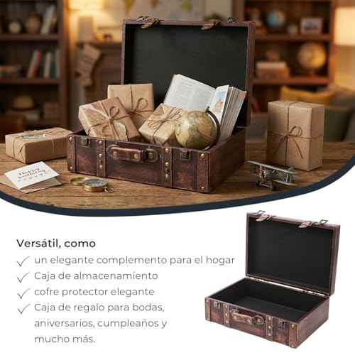 Maleta decorativa vintage de madera para organizar el salón o decorar una sesión de fotos retro 4