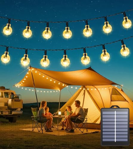 Solar Garden Lights Outdoor Waterproof, 10M 60LED Solar String Lights, Crystal Ball Solar Fairy Lights with 8 Modes, Timer&Memory, Decorative Lighting for Home,Yard,Party,Festival (Warm White)