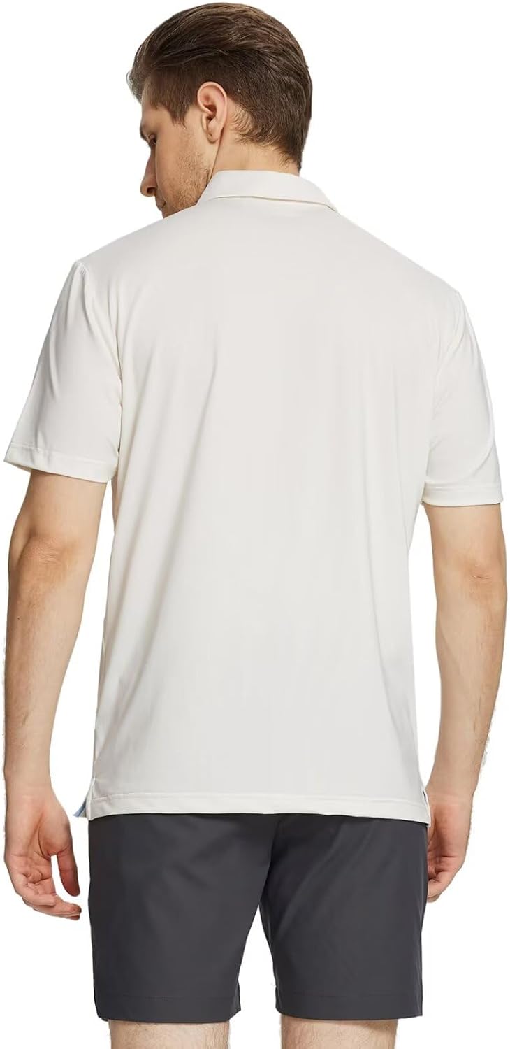 Rouen Mens Polo Shirts Short Sleeve Dry Fit Lightweight Performance Casual Athletic Striped Print Golf Shirts for Men Large Cream image 4 of 5 B0CQLJ54SF