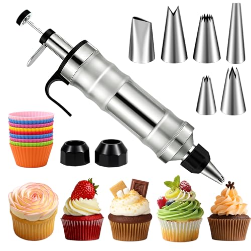 FANTEXY Dessert Decorating Syringe Set Stainless Steel Icing Piping Kit