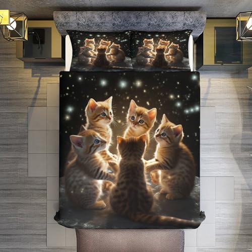 Housse de couette chat lit king 220x240 en douce microfibre - 5