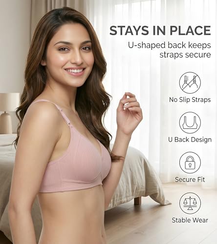 Image of DClub Womens Cotton Lightly Padded Everyday Bra, Wire Free, Comfortable with Seamed Cups,Adjustable Strap for Everyday Bra
