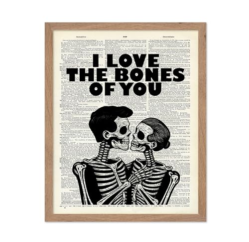 Poster Master I Love The Bones Of You Print - Dictionary Poster - Skeleton Art - Halloween Wall Design - Gift for Men, Women & Lovers - Gothic Decor for Bedroom - 8x10 Beige Framed