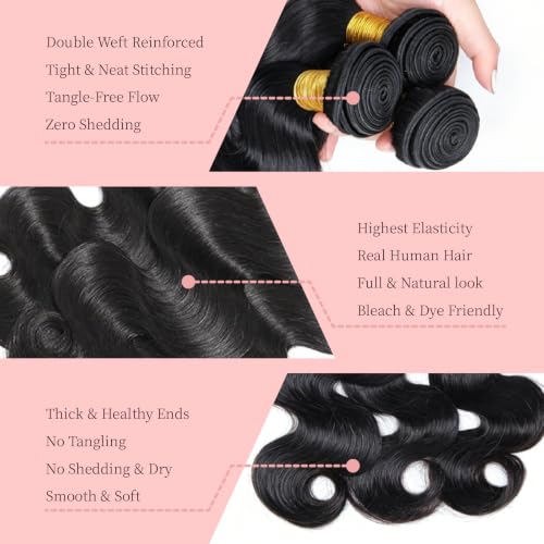EclatWigs 12A Body Wave Bundles Human Hair, 18 Inch Natural Black, Unprocessed Brazilian Bundles Human Hair, Soft Smooth Double Weft, Quick Weft Extensions for Women — view 2