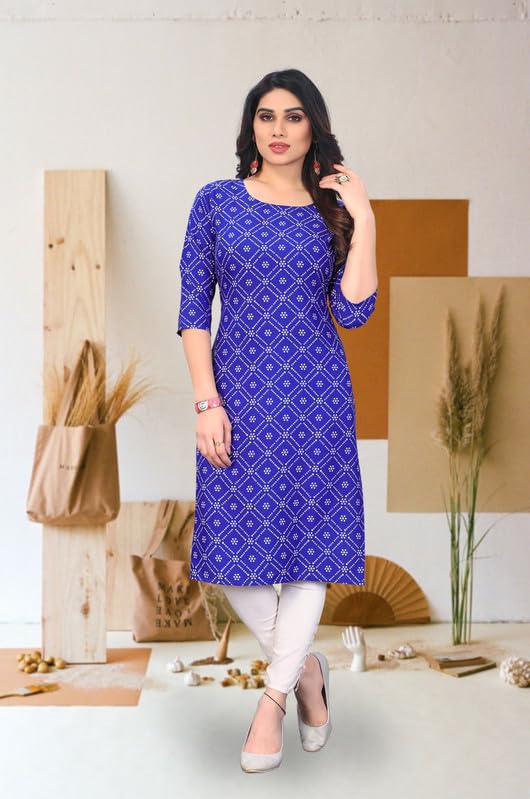 Image of JAKHANA Women's Crepe Printed Casual Straight Calf Length Round Nick Kurta Pack of 4