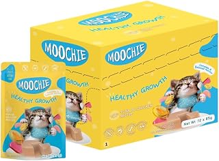 PETS EMPIRE Moochie Tasty Wet Cat Food, Grain Free Cats Gravy Meal (85 g X 12 Pouches) Healthy Growth Tuna Mousse with Chi... Price In India