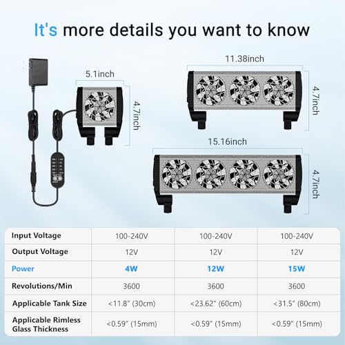 Image of fishkeeper Aquarium Chiller Fan - 3600 r /m Powerful Wind Quiet Fish Tank Cooling Fan, 5 Speeds, 3 Timer Modes, 180 Wide Angle Adjustable Aquarium Cooler Chiller with Smart Controller (12W, 3 Heads)