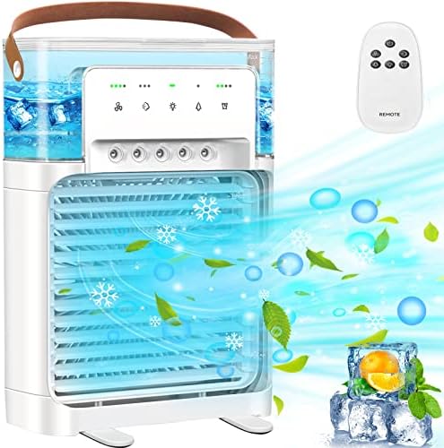 Portable Air Conditioner - Upgraded Portable AC Personal Quiet Air Cooler with Remote Control,Desktop Misting Fan with Natural Wind Function,2/4/6/8H Timer,4 Speeds for Office,Home,Room,Outdoor(White)