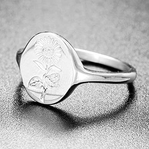 Jude Jewelers Stainless Steel Dainty Sun Flower Pattern Signet Style Wedding Promise Statement Anniversary Valentines Ring3