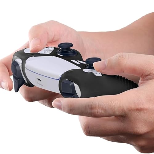 Capa Case Protetora De Silicone Gel Para Controle Playstation 5 Ps5 Cores Camuflada E Lisa (PRETO)