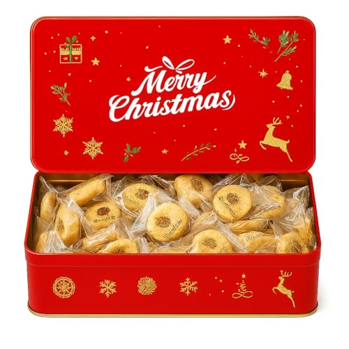 Scatola Regalo Natalizia con Biscotti Artigianali Monoporzione – Confezione da 100 – Latta Rossa Decorata “Merry Christmas”