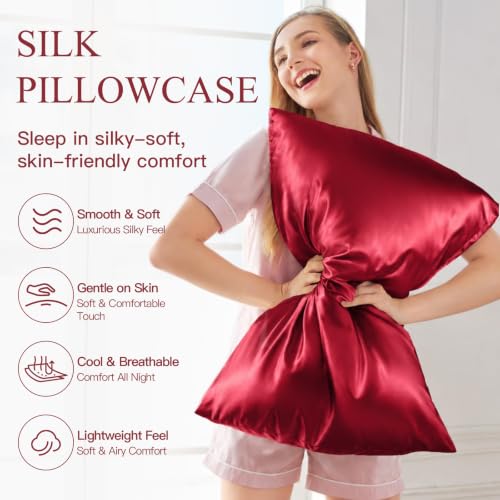 Mulberry Silk Pillow Cases for Hair and Skin, Standard, Red, 1 pc by INSSL - Used condition - Image 2