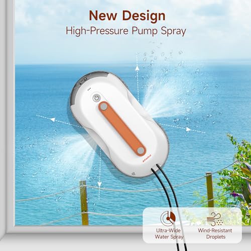 AlfaBot X7Pro Window Cleaner Robot with Dual Spray, 60ML Water Tank, 3980PA Suction, Auto Path Mapping Window Cleaner for High-Rise Windows (Indoor/Outdoor) - Streak-Free Tech & Safety Cord - Image 2