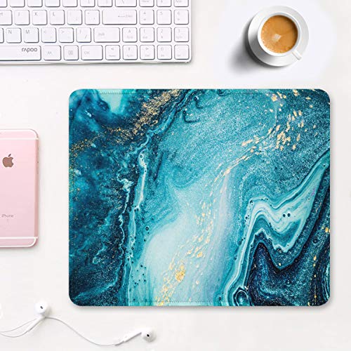 Auhoahsil Mouse Pad With Stitched Edge Premium-Textured Mouse Mat Waterproof Non-Slip Rubber Base Customized Rectangle Mousepad For Laptop Computer Pc Gaming Office 11.8×9.85 Inches, Blue Marbling Art #TOP1