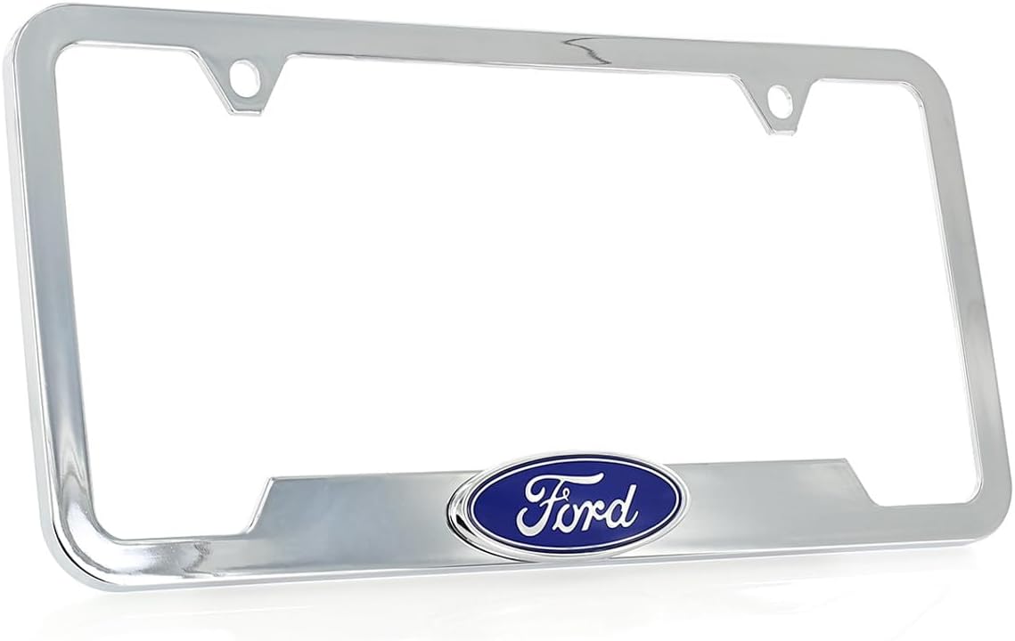 Ford Blue 3D Logo Emblem Chrome Plated Plastic License Plate Frame