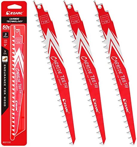 EZARC Carbide Reciprocating Saw Blade R956HM Endurance for Hard Wood and Metal Demolition 225mm 6TPI, 3-Pack