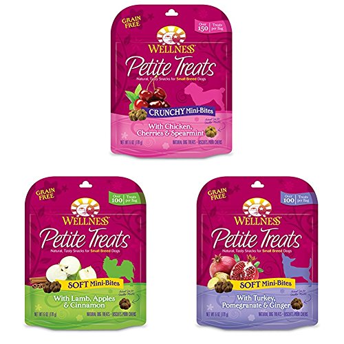 Wellness Petite Treats Small Breed Grain Free Natural Dog Treats Variety Pack, 6-Ounce Bag (Pack Of 3)