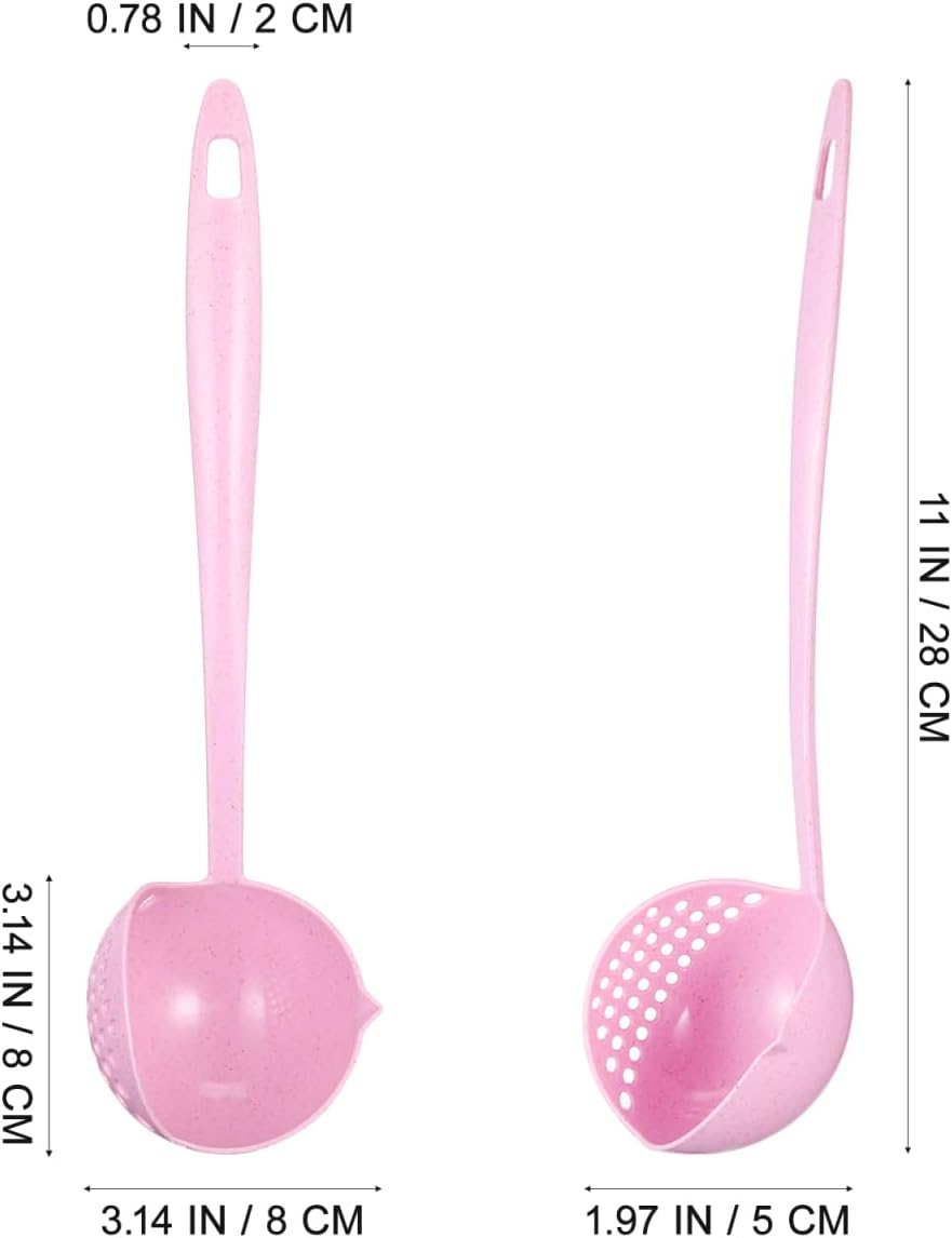 ULTECHNOVO 2 in 1 Straining Ladle Slotted Ladle Spoon with Filter Hole Pink Plastic Soup Serving Spoon for Hot Pot Oil Separation Hanging Storage Dishwasher Safe