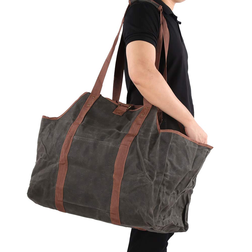 Borsa per Trasporto in Legna Cerata a Resistenza alle intemperie | 58.5x54 cm Large - Tote di registro di capacità per Camino/Campeggio/Barbecue | Tela Robusta con