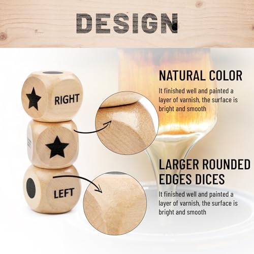 image for Pagather Fun Left Right Roll Dice Game Set, Include 3 1-inch Wooden Di