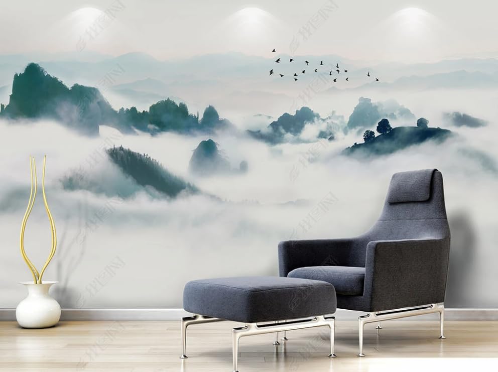 Papier peint intissé style chinois pour masquer un grand mur blanc