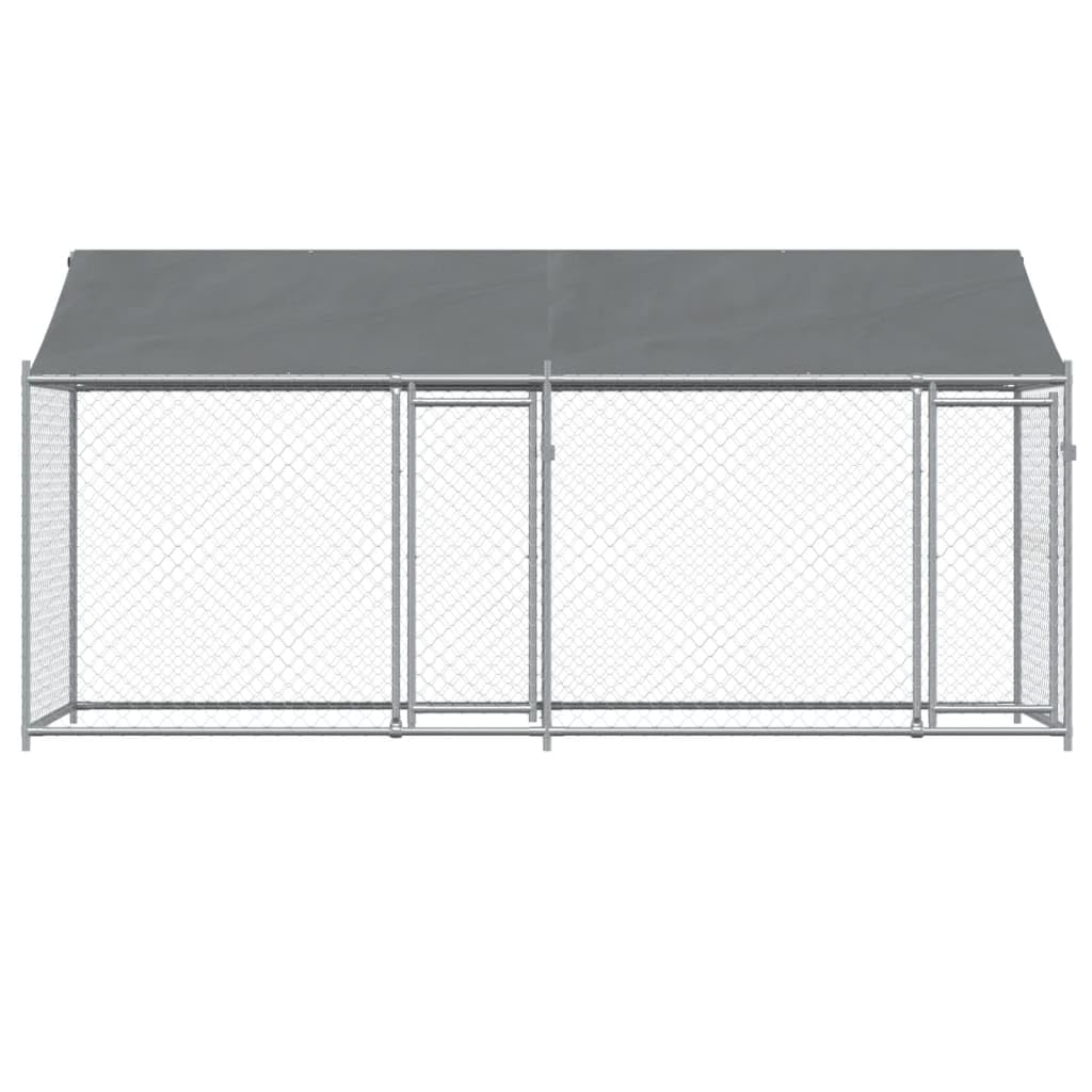 Gecheer Jaula de Perros Techo y Puertas Acero galvanizado Gris 4x2x2 m,Cercado para Perros Perrera Gallinas,Caseta para Perros Mascotas Animales Perro Grande Exterior