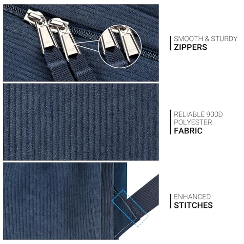 Image of ZORFIN 26L Backpack for College, and Travel: Corduroy Bookbag - Midnight Blue
