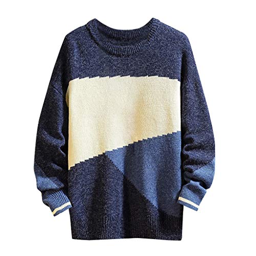 IMJONO Shirt for Men Thanksgiving Back Greeting Card Commemorate Autumn Winter Casual Pullover O-Neck Long Sleeve Knitted Sweater Tops Blue