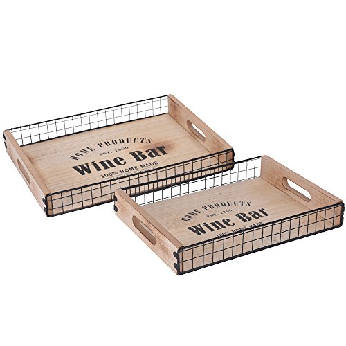 Home @ Styling Collection Bandeja para Servir Juego de 2 Madera y Metal 40 x 30 cm