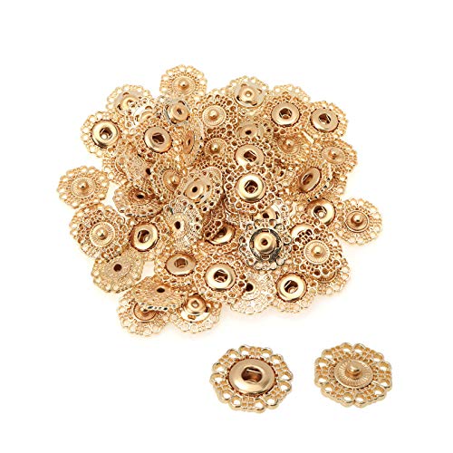 Semetall 30 Sets Snowflake Shape Sew-on Snap Buttons,Metal Snaps Fasteners Buttons for Sewing Clothing,0.7"(18mm) Diameter(Golden)