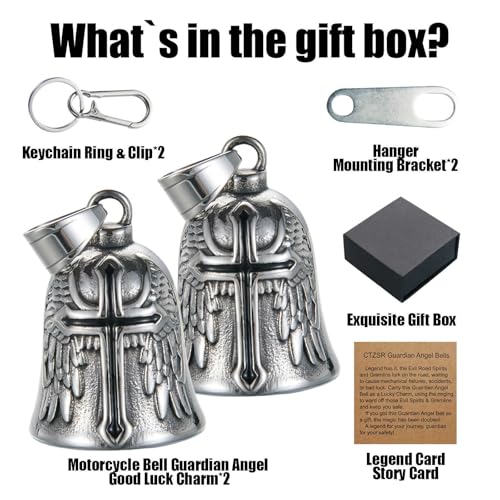 Image of Motorcycle Bell Guardian Angel Charm - Weather-resistant Good Luck Gremlin Bells With Gift Box, Legend Card, Keychain